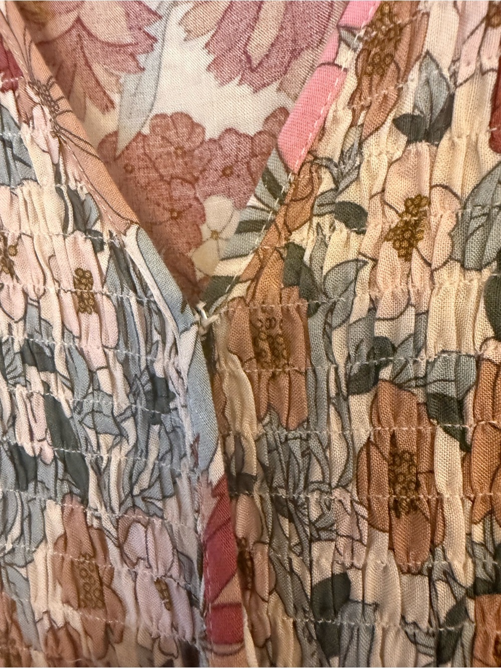 Bohme smocked bodice colorful floral maxi dress small 3/4 sleeve boho pockets - Picture 3 of 7